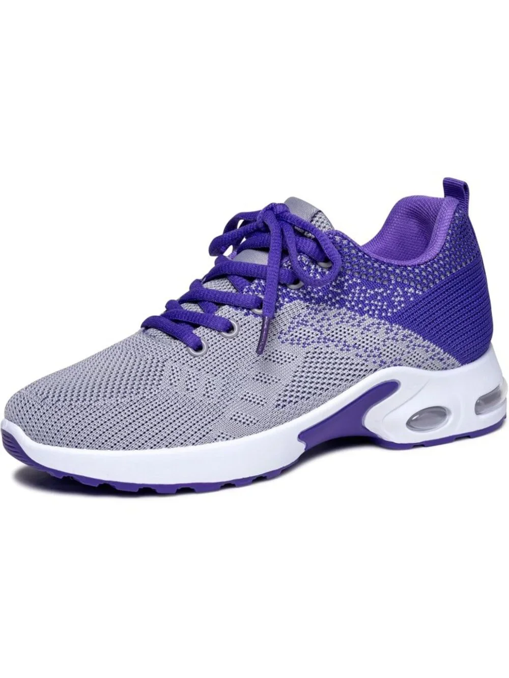 Women's Grey Purple Lightweight Air Cushion Mesh Breathable Casual Sneakers